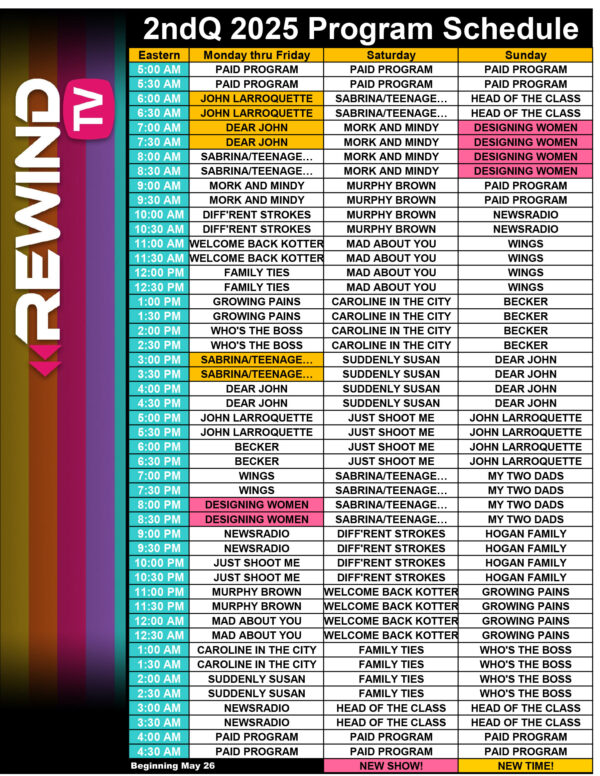 Eastern Schedule Rewind Tv